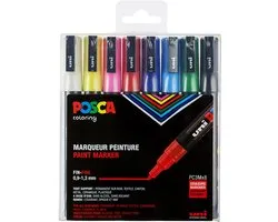 POSCA PC3M, 8 Marqueurs peinture base eau - Tout Support - Set Basique Uni Mitsubishi Pencil - Pointe fine conique 0,9-1,3mm. Couleurs couvrantes, permanentes sur surfaces poreuses