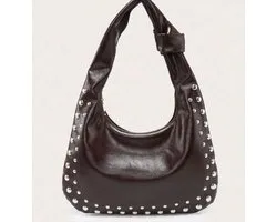 Schoudertas - bruine schoudertas - burgundy tas - bruine schoudertas met studs - schoudertas met franjes - bag - sholder bag - handbag - handtas - tas - schoudertas dames - schoudertassen - statement tas - shoulderbag - hobo tas - shopper
