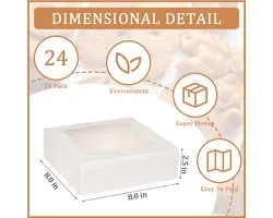 Taartdozen met venster, 20,4 x 20,4 x 6,4 cm taartbox, gebakkarton, geschenkdoos, koekjes, muffin, taarten, bonbons, macaron, donut, cupcake-dozen, transportbox