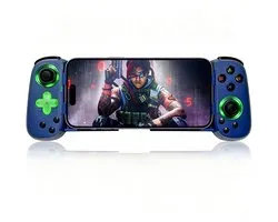 Gamecontroller voor telefoon, mobiele draadloze gamecontroller met hoesjeshouder, Geschikt voor iPhone, iPad, Android, Samsung, tablet, Switch en PS4, voor Xbox Cloud Gaming, PS Remote Play en Steam Link, met groene verlichting