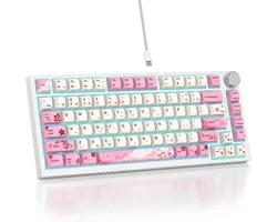 SOLIDEE Wired Mechanical Keyboard 75 Percent,Hot Swappable Keyboard,Gasket Structure RGB Backlit Keyboard,82 Keys TKL Mechanical Keyboard with Control Button(82 Flower)