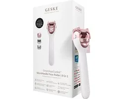 GESKE | SmartAppGuided™ MicroNeedle Face Roller | 9 in 1 | met rozenkwarts | Microneedling | Professioneel Microneedling-apparaat | Naaldroller | Schoonheidsrollergezicht | Micronaaldroller