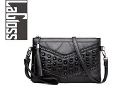 LaGloss® ECHT LEDER Dames Schoudertas Studs Zwart - Luxe Schoudertas - Trendy - 20 x 15 cm - Zwart