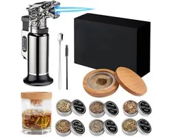 Kit de fumage de whisky complet avec 6 copeaux de bois et chalumeaux pour des cocktails, whiskys et bourbons parfaits - Cadeau idéal pour père, mari et amateurs de cocktails