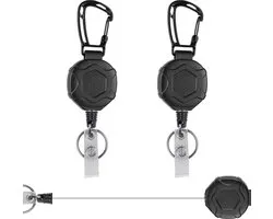 2 Pack Heavy Duty Retractable Badge Reels - Metal Carabiner Badge Holder Clips with Key Belt Reel - Ideal for Keychain and ID Card