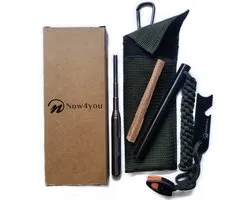 Now4you Fire Strike Magnesium Set Groen Magnesium Stick - Vuurstarter - Magnesium Staaf - Vonken Maker Survival - 3 in 1 - Strijker – Magnesiumstaaf- fatwood- survival fluitje- Paracord- blaaspijp