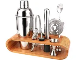 Bartender Set, Cocktail Shaker Set, Cocktail Accessoires, 10-delige Bar Tool Set met Slanke Bamboe Basis, Martini Shaker voor in de Keuken, Perfecte Home Bartending Kit voor een Fantastische Mixervaring.
