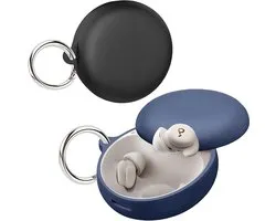 Étui pour téléphone portable compatible pour Soundcore Sleep A30 avec 2 mousquetons, silicone liquide, résistant aux chocs et sac pour écouteurs Bluetooth en noir et bleu