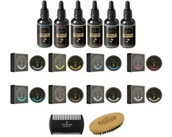Velihan Beardcare - Baardolie en Baardbalsem Sample Box - 6 verschillende Baardoliën - 8 verschillende Baardbalsems - Baard verzorging - Baardborstel - Baardkam - Baardgroei - Baardverzorging mannen - Cadeau voor hem