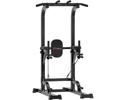 Chelsey-store - Heavy -Duty Power Tower Dip Station - Multifunctionele Krachtstation voor Buikspieroefeningen - Draagvermogen Tot Circa 300 KG - Geschikt voor Thuisgym en Krachttraining - 102x85x183/220 CM - Zwart