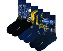 Kunst sokken - Starry Night 3-Pack: Vincent van Gogh - Sokken Dames 36 40 - Biologisch Katoenen Sokken - funny socks happy - Vrolijke Sokken - Grappige Sokken - Sokken Cadeau