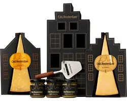 Old Amsterdam Timeless Giftbox – Kaaspakket met 2 Kazen, Chutneys, Kaasschaaf & Borrelplank – Cadeaupakket