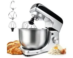 KITYTETY Keukenmachine 1000W - 8 Snelheden - Pulsfunctie - Multifunctionele mixer van met kom van 5 L - Menghaak Garde Deeghaak - Zilver