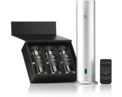 Pip & Wells® Pure One Aroma Diffuser – Diffuseur de Parfum sans Eau avec 3 Parfums d'Hôtel – Huile Essentielle - 120 ml par Parfum – Argent Mat - Incluant Télécommande & Chargeur