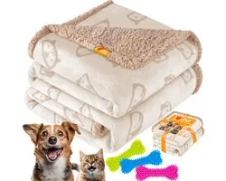 LOVPET® Couverture imperméable pour chien - Couverture pour animaux de compagnie, polaire Sherpa pour chien chat animal de compagnie + 3x Bones de jouets, lavable en machine, Protection de Sofa Cover double face - Beige / XL 127 cm - 152 cm