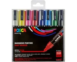 POSCA PC5M, 8 Marqueurs peinture base eau - Tout Support - Set Basique Uni Mitsubishi Pencil - Pointe moyenne conique 1,8-2,5mm. Couleurs couvrantes, permanentes sur surfaces poreuses