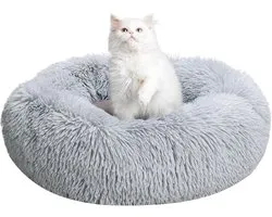 Donut Cat Bed, 40 cm, Soothing Fluffy Plush Dog Bed with Non-Slip Bottom, Washable Pillow, Fluffy Anti Anxiety Pet Bed - ShopVlot