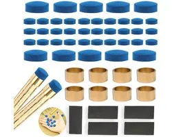 Complete Set van 53 Billiard Cue Tips - Vervangbare Leren Tops met Messing Ferrules en Schuurpapier voor Snooker en Poolspellen, Geschikt voor 9-12 mm Stokken