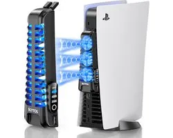 Ventilateur PS5 avec refroidissement PS5 triphasé – Refroidisseur PS5 amélioré silencieux avec 9 pales de vent et port USB 2.0 – Refroidisseur de ventilateur PS5 avec écran tactile et indicateur LED pour PS5 Digital et disque