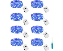 Litogo Mini-lichtsnoer met batterij, 8 stuks, 2 m, 20 leds, 3 modi, waterdicht, kleine lichtsnoeren, werkt op batterijen, voor bruiloft, feest, binnen, kerstdecoratie, blauw