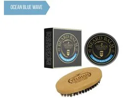 Velihan Beardcare - Duo Soin de la barbe - Baume à barbe Ocean Blue Wave - Brosse à barbe - Coffret Soin de la barbe - Cadeau homme - Soin de la barbe - Huile barbe - Cadeau petit ami - Croissance barbe - Cadeau idéal homme - Coffret cadeau homme