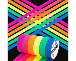 Koogel 6 rollen neon plakband, fluorescerend plakband voor feestdecoratie, Halloween, handwerk (5 m x 1,5 cm)
