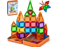 Playablez Mini Magnetic Tiles Travel Set - 36 Stuks - Magnetische Tegels Reisset met Opbergblik - Reisspeelgoed voor Onderweg - Magnetisch Bouwspeelgoed Montessori Speelgoed voor in de Auto in het Vliegtuig - Magna Magneten Speelgoed Jongens Meisjes