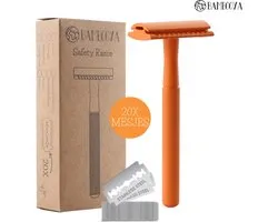 Bambooya Safety Razor + 20 scheermesjes | Duurzaam Veiligheidsscheermes|Orange| Scheermesjes voor vrouwen mannen | Double Edge Single Blade | Zero Waste | Duurzaam Scheermesje