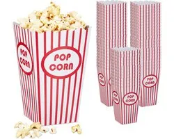 popcorn bakjes - set van 60 - karton - retro-look - gestreept - rood-wit