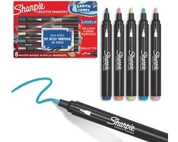 Sharpie Creatieve Marker Acrylverf Stiften | Aardetinten | Waterbasis Verfmarkers | Vlekt Niet, Schrijft op de Meeste Oppervlakken | Kogelpunt | School- & Studiebenodigdheden | Diverse Kleuren | 5 Stuks