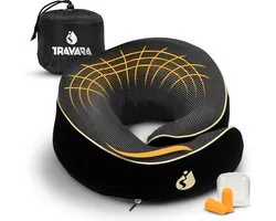 TRAVARA Nekkussen The Wrapper - Reiskussen - Voor Vliegtuig - Auto - Traagschuim - Memory Foam - Met Oordoppen - Zwart