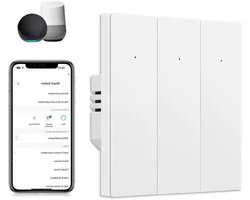 CNBINGO Smart lichtschakelaar, inbouw, wit, drievoudige wifi-wandschakelaar, werkt met Alexa, Google Assistant, wifi-schakelaar met statusled, meerdere controle, timer, tijdschema, 3-voudig