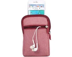 Multifunctionele Verticale Strepen Pouch Bag Case Ritssluiting Karabijnhaak voor Nokia 2720 Flip (2019) - Rood (17 x 10,5 cm)