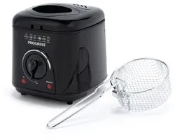 Progress EK2969PBLKVDE Compacte 1L Mini Friteuse - Verwijderbare antiaanbak kookmand, Gemakkelijk te reinigen, Antislip, Instelbare temperatuurregeling, Aanrecht frietpan, Geurreducerend filter, 950W