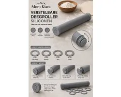 Mont Kiara Verstelbare Deegroller Siliconen – Deegroller met Dikteringen 2, 4, 6 & 10 mm – Voor Pasta, Koekjes, Taart & Pizza – Grijs