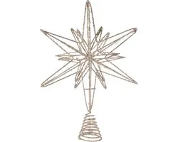 Verlichte kerstboompiek ster - champagne goud - H33 x B22 cm - 20 lampjes - kerstversiering