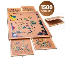 Asawa Puzzelbord Opvouwbaar - Puzzeltafel met Opbergsysteem - 1500 Stukjes - 92x68 cm - 4 Lades - Houten Puzzelplaat - Puzzelmat - Puzzelmap - Portapuzzle