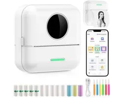 Ilona Mini printer voor mobiel - Pocket printer - Premium Mini Fotoprinter - Draagbare Smartphone Printer - Mobiele fotoprinter - Sticker printer - Incl. 5 Rollen Zelfklevend Papier + 5 Rol Wit Papier + 3 Rollen Gekleurd Papier + 5 Pennen