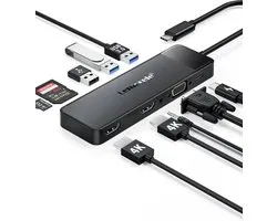 Lemorele™ TC94 10-in-1 USB-C Docking Station – Dual HDMI 4K, VGA, USB 3.0, Audio, SD/TF, 100W PD – Compatibel met Windows, MacBook, Dell, HP, Surface
