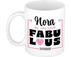 Bellatio Decorations Mug nom Nora - blanc - Fabulous - céramique - 300 ml - tasse cadeau collègue - cadeau