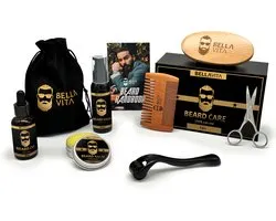 Huile de barbe Kit de croissance de barbe - 9 pièces - Kit de croissance de barbe - Huile à barbe - Kit de barbe - Barbe - Coffret Soin de la barbe - Soin de barbe - Baume à barbe - Rouleau à barbe - Croissance de barbe - Cadeau - 100% naturel