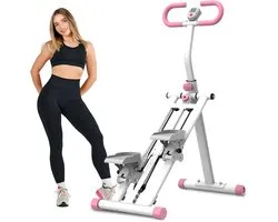 Stair Stepper - Résistance réglable - Appareil d'entraînement - Pour la maison et le bureau - Idéal pour le fitness - Blanc et rose clair