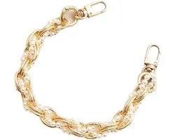 Wallet Belt 31CM Short Handbag Strap Exquisite Gold Silver Chain Pearls Decoration Chain Phone Cord Detachable Bag Hand Chain with Buckle Straps(Gold)