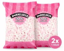 Smikkelbeer - Minimallows – Mini Marshmallows – 2x1 Kilo – Wit & Roze Spekjes