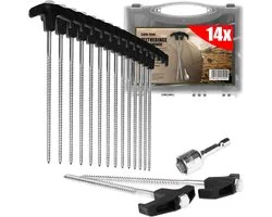SnelShoppen - 14 Stuks Stalen Haringen met Adapter voor Accuschroefmachine - Robuuste Grondharingen met Draad voor Camping, Outdoor, Hard Grond, Festi