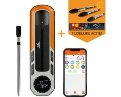 Master Knives Vleesthermometer - Draadloze BBQ Thermometer met App - Overthermometer - Kernthermometer - 1 Sonde - met Bluetooth - RVS - Inclusief serveertangen set - BBQ accesoires