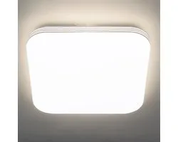 ADIS - LED Plafondlamp met Bewegingssensor- 28W - Daglicht Wit 4200K - 360° Zichthoek - Opbouw - Vierkant - Wit/chrome - IP44
