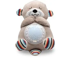 LUVION® Otter Knuffel - Sterrenhemelprojector - White noise machine voor baby en kind - Interactieve knuffel 30cm met hartslag geluid, slaapliedjes en sterrenhemel projector