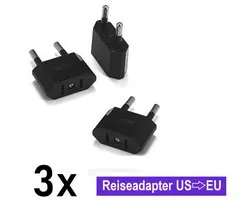 Reisadapter USA / VS naar EU – Set van 3 – Stekkeradapter voor Amerikaanse apparaten in Europa (Zwart)