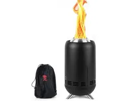 Outdoor Black Mini Fire Pit for Camping Bonfire | Stainless Steel Secondary Combustion Camping Stove Low Smoke Fed by Pellets and Wood with Travel Bag 30.5 x 16.3cm